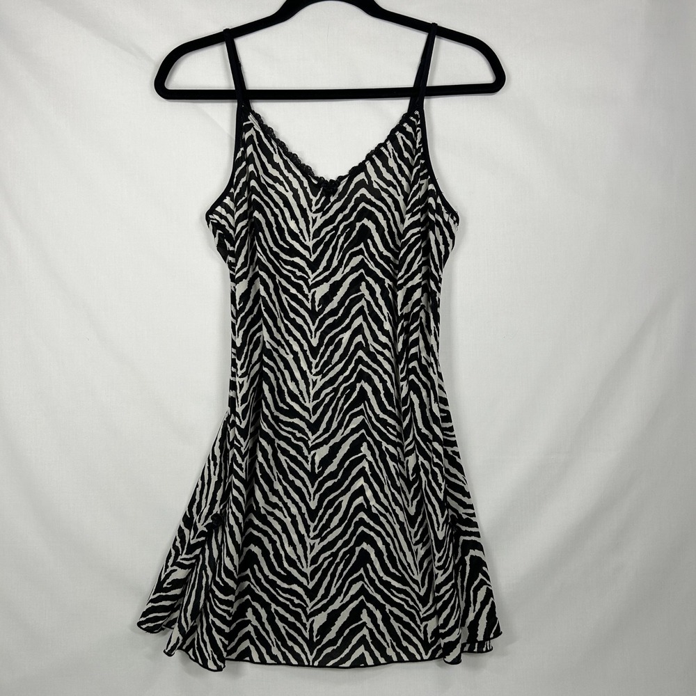 Y2K Smart & Sexy Zebra Print Lace Trim Slip Dress Chemise – XL